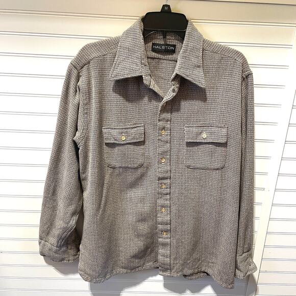 Halston Wool Blend Plaid Button Down Long Sleeve Shirt - Picture 1 of 10